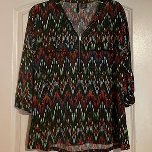 New direction large multi colored 3/4 sleeves blouse.